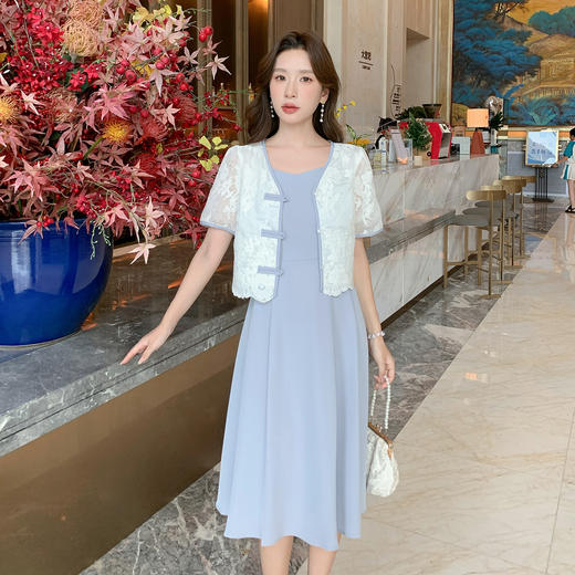 奢姿大码女装2025夏季复古气质V领两件套胖妹妹国风新中式套装9952953421 商品图4