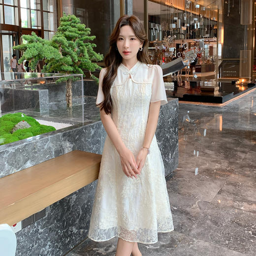 奢姿大码女装2025夏季改良旗袍拼接时尚连衣裙胖妹妹气质立领裙子9952890404 商品图4