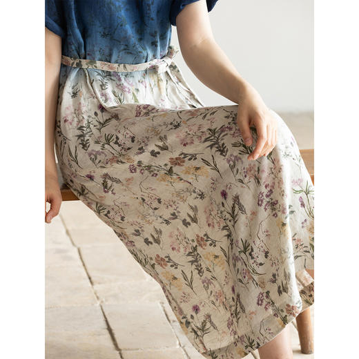 牧衣游原创 印花吊染亚麻连衣裙新款轻薄渐变质朴宽松长裙 夏未 商品图3