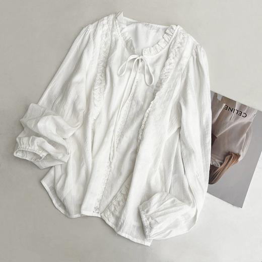 Michael Klein 浪漫春夏法式系带水溶棉花边领白衬衫别致温柔风衬衣2196（下单3-7天发货） 商品图3