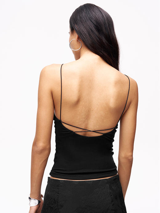 TR她热 黑桃A BraFree 黑色弹力修身带胸垫显瘦镂空露背挂脖吊带背心 商品图3