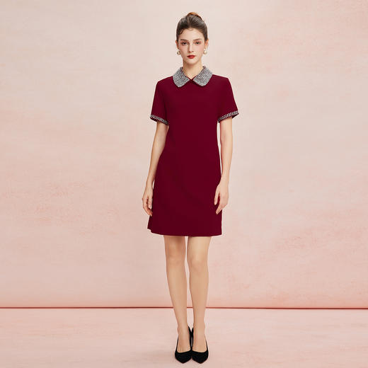 QF8D9斯尔丽25夏季新款名媛风精致镶钻减龄时尚H身型挡肚子连衣裙 商品图8