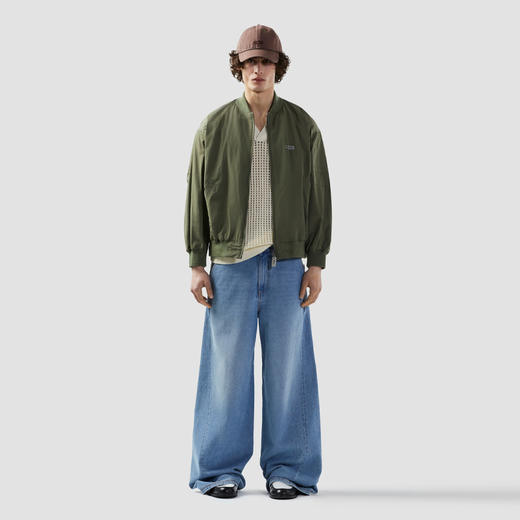 GCDS 男士字母徽标刺绣混纺棉质拉链夹克 军绿色 B1CM0904TL6 88 商品图3