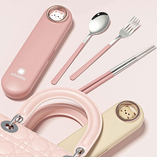 【跨境出口德国便携餐具】304不锈钢便携餐具学生餐具ins风高颜值勺子筷子叉子套装露营餐具 商品图2