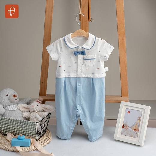 【短袖对襟哈衣】卓儿婴儿纯棉短袖哈衣新生宝宝夏装无骨连体衣 商品图1