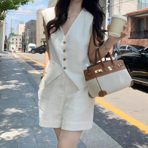 Michael Klein 夏季时尚休闲老钱风凉感天丝亚麻马甲+短裤套装 2361上衣+2362裤子（下单3-7天发货） 商品图1