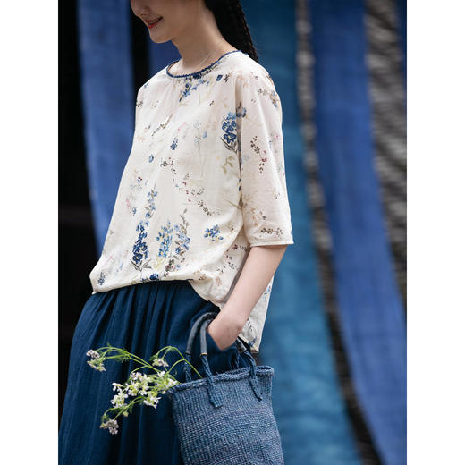 牧衣游原创印花100支纯棉套头衫新款轻薄古朴自然文艺上衣 山水趣 商品图2