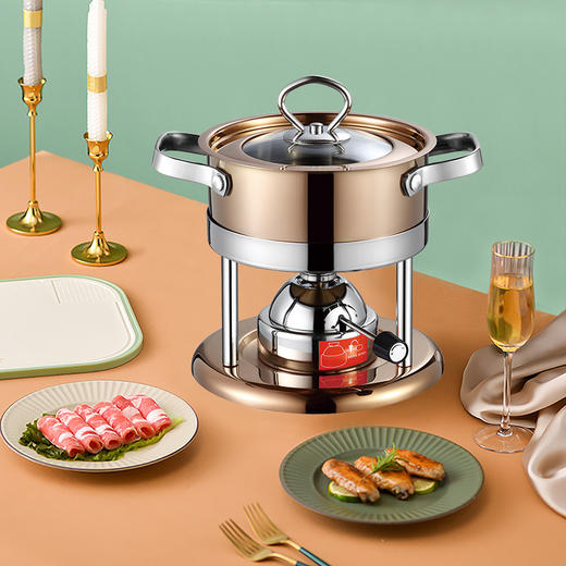 【充气式火锅炉，食品级不锈钢！】不锈钢304单人小火锅套装 户外露营便携式 充气气炉专用锅-QQ 商品图0