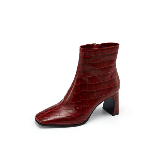 westory2021秋季新款方头粗跟短筒靴子时尚复古石纹W21DS80701 商品图1