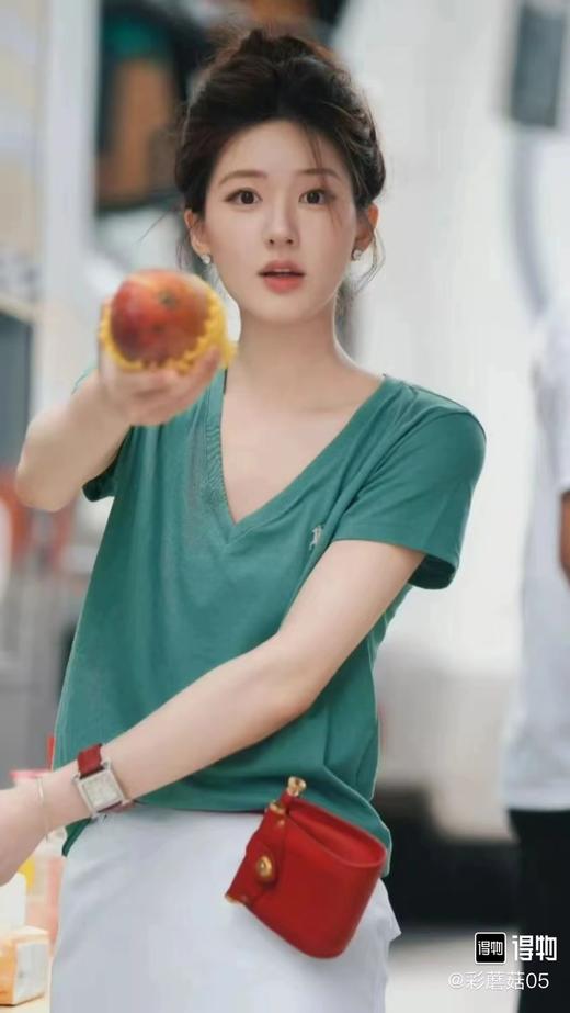 赵露思同款 小马刺绣 女款V领短袖T恤 5色 PT-1188 商品图1