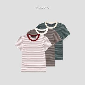 THESOONG"动态条纹"经典凉意呼吸感撞色条纹圆领T恤上衣HBTX5364