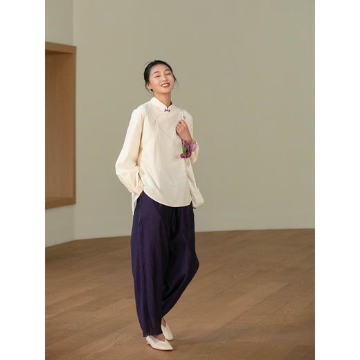 【经典回归】牧衣游原创 丝棉净色裤子宽松禅意轻薄休闲裤 白禾 商品图2