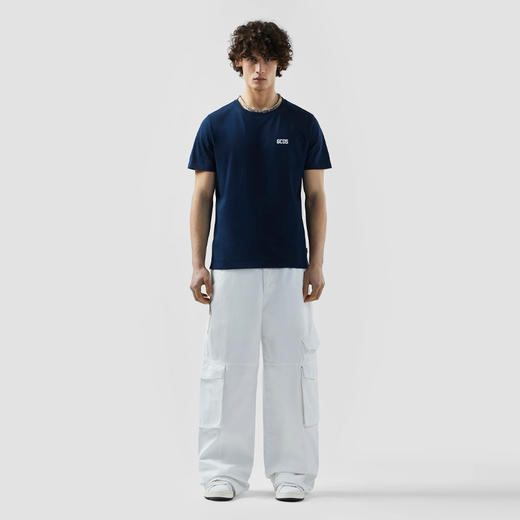GCDS 男士字母徽标印花棉质圆领短袖T恤 深蓝色 A2OM2302JE7 77 商品图3
