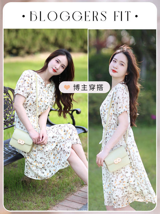 【专属特价】连衣裙新款女气质短袖法式雪纺裙显瘦夏季绝美碎花裙子 商品图3