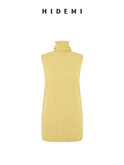 HIDEMI 澳洲进口美利奴羊毛立领堆堆领极简多穿针织毛衣背心 深藏蓝/巧克力色/黑色/奶油黄 商品图10