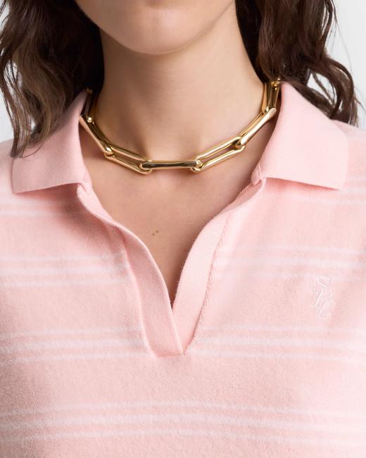 Sporty & Rich - Src Terry Polo - Pink Dolphin Striped - 女装 - Polo衫 - 粉色条纹 商品图2