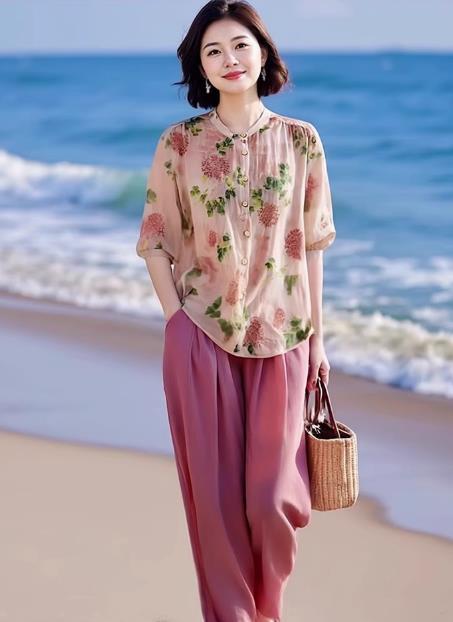 棉麻时尚气质百搭上衣，休闲阔腿裤两件套LJX-428 商品图2