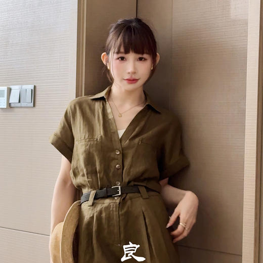 【部分现货】良木礼亚麻连体短裤（腰带）（84886） 商品图1