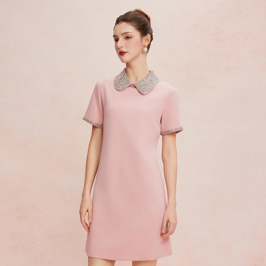 QF8D9斯尔丽25夏季新款名媛风精致镶钻减龄时尚H身型挡肚子连衣裙 商品图2