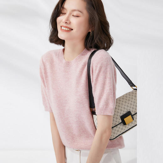 【限时特卖】【买一送一，两件起拍】【经典13色，V领+圆领可选】夏季女款精纺一线成衣美丽诺羊毛圆领V领针织短袖 商品图5