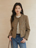 卡其格纹毛边圆领短款外套 秋冬复古小香风多口袋单排扣长袖上衣 商品缩略图0