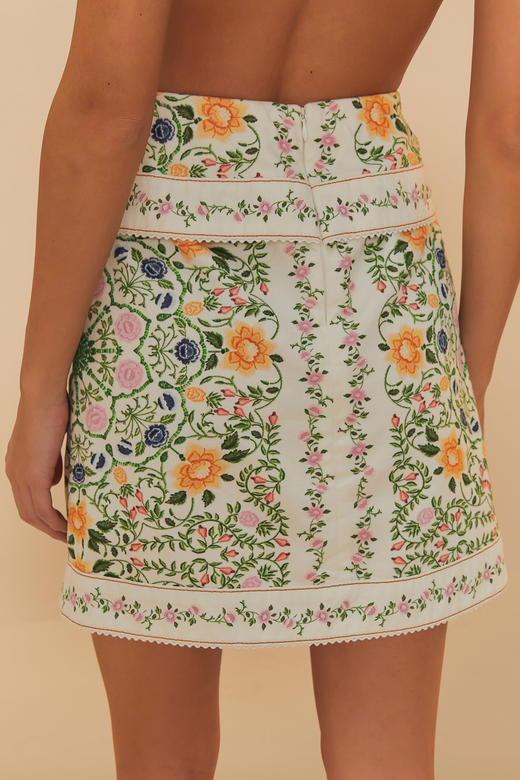 Farm Rio - Folk Floral Mini Skirt - Off-White - 女装 - 短裙 - 白色 商品图3