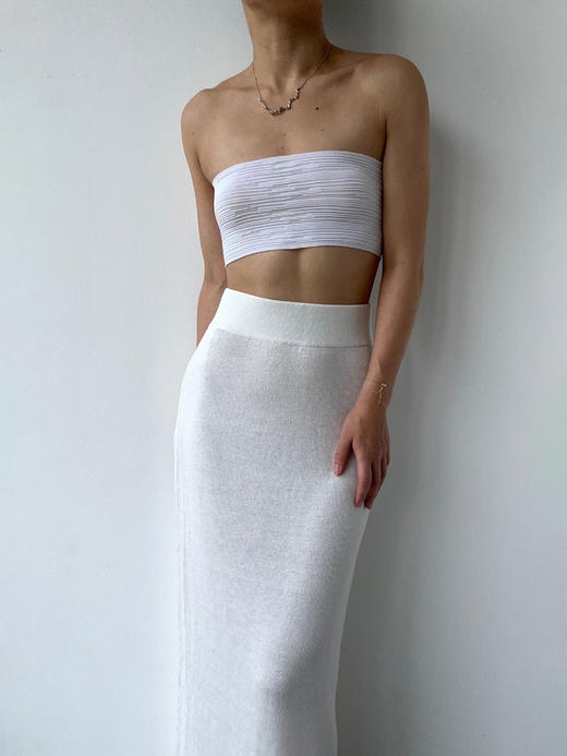 ZAANLI｜ZNSS25044 亚麻粘纤微光卷边针织半裙 [ 浅银白 / 雾黑 ] 商品图10