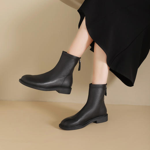 westory2024年秋冬新款优雅风平底粗跟百搭短靴切尔西S24DS84561 商品图2