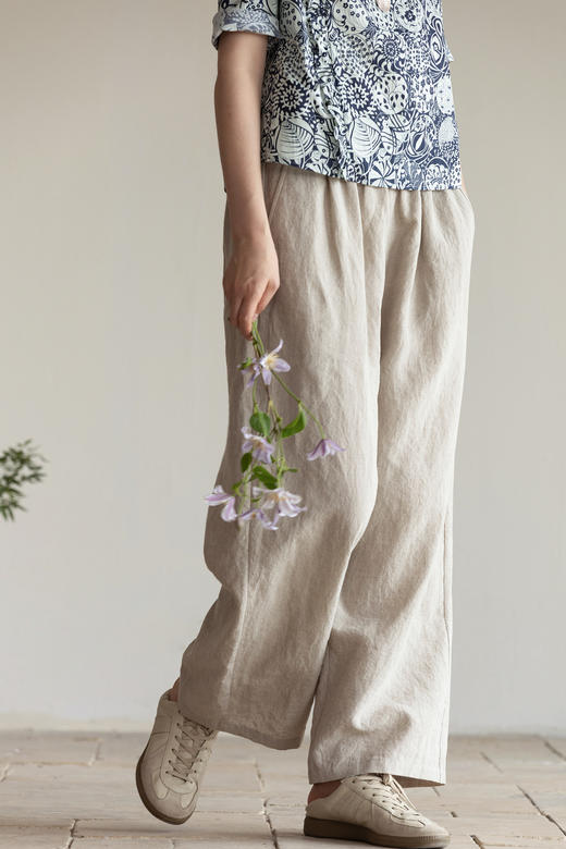 牧衣游原创 汉麻炒色休闲裤夏新品轻薄柔软舒爽质朴宽松裤子 露序 商品图5