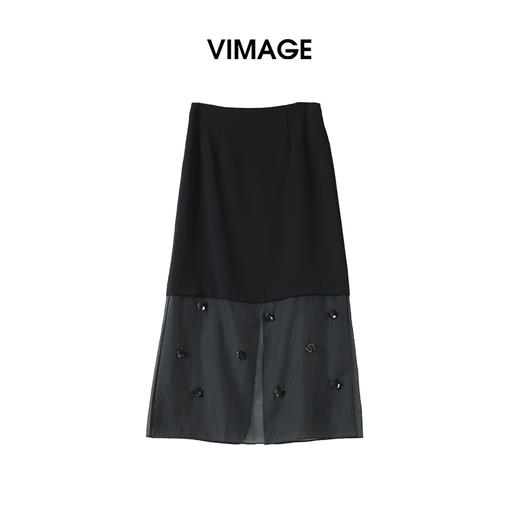 VIMAGE纬漫纪拼接网纱珠片花朵优雅A字显瘦半身裙2025季夏新款V2306934 商品图5