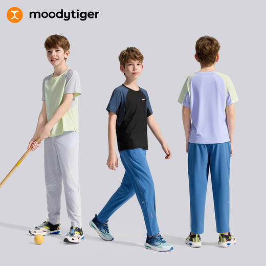 【DR暑假】moodytiger儿童T恤25夏新男童撞色拼接速干吸湿短袖豆豆T52110101 商品图4
