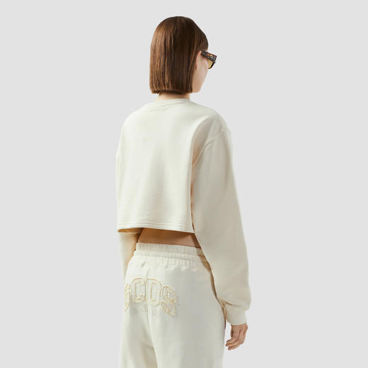 GCDS 女士字母徽标刺绣混纺短款棉质圆领长袖T恤 杏色 B1CW1516JG5 15 商品图2