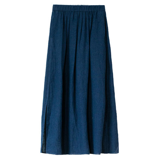 牧衣游原创 亚麻半身裙夏新款轻薄开叉百搭宽松蓝色A字半裙 清味 商品图4