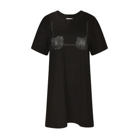 GCDS 女士 Hello Kitty 亮片徽标棉质迷你连衣裙 黑色 B1HW1001JH9 99