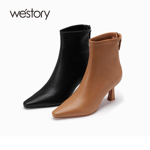 westory2022年秋冬新款尖头通勤高跟鞋短靴82711 商品图0