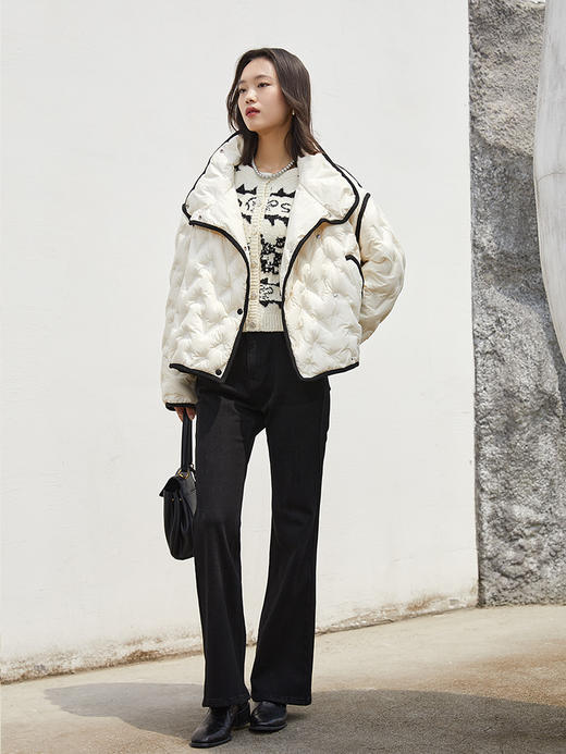 松弛感日常穿搭 黑色做旧高腰微喇牛仔裤 修身显瘦通勤休闲喇叭长裤 商品图1