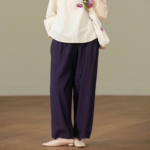 【经典回归】牧衣游原创 丝棉净色裤子宽松禅意轻薄休闲裤 白禾 商品图0