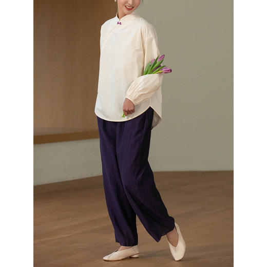 【经典回归】牧衣游原创 丝棉净色裤子宽松禅意轻薄休闲裤 白禾 商品图3