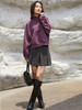 秋冬新款复古紫半拉链立领卫衣 宽松短款刺绣设计感上衣 潮酷休闲风套头衫 商品缩略图1