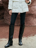 全黑做旧高腰紧身牛仔裤 口袋装饰九分小脚裤 简约通勤风显瘦弹力牛仔长裤 商品缩略图1