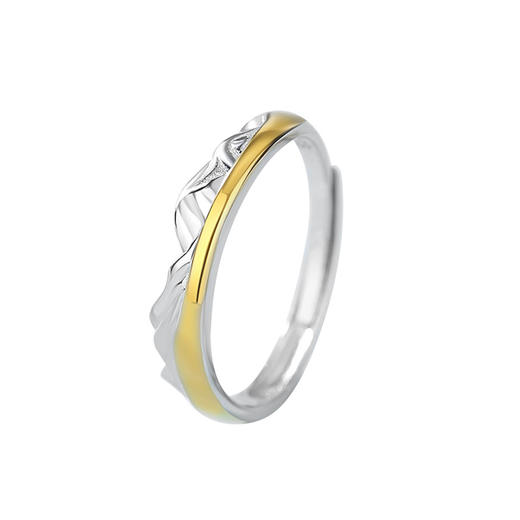 卡蒂罗/KADER 雪山之约情侣对戒 神圣纯洁金色日光梅里雪山浪漫开口可调节素圈一对 不规则纹理设计恋爱频率手饰 商品图3