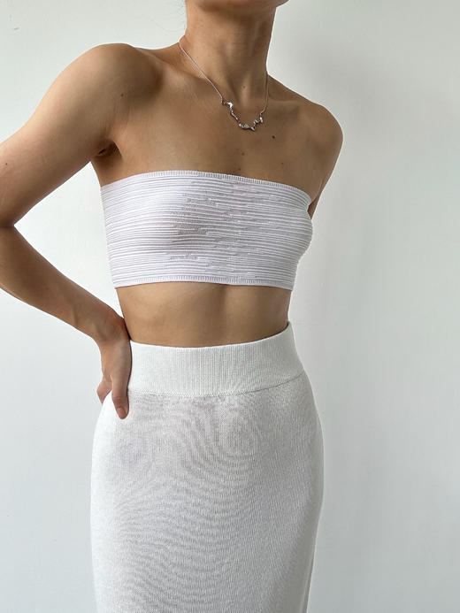 ZAANLI｜ZNSS25006 人造丝肌理针织抹胸 [ 白 ] 商品图4