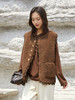 焦糖棕羊羔毛无袖马甲 蕾丝花边单排扣毛绒背心 秋冬甜系温柔风保暖马夹 商品缩略图0