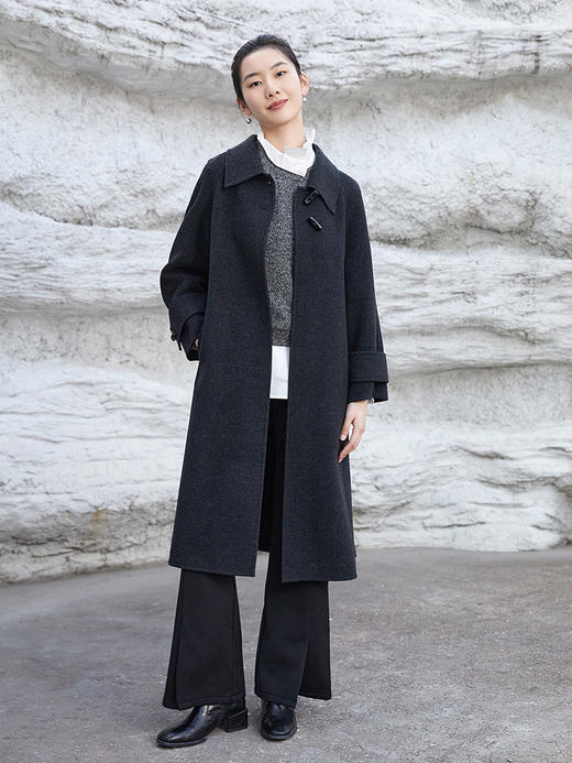 深灰色复古风系带双面羊绒大衣 长款过膝宽松显瘦羊毛呢外套 秋冬高级感气质女装 商品图1