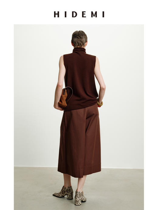 HIDEMI 澳洲进口美利奴羊毛立领堆堆领极简多穿针织毛衣背心 深藏蓝/巧克力色/黑色/奶油黄 商品图7