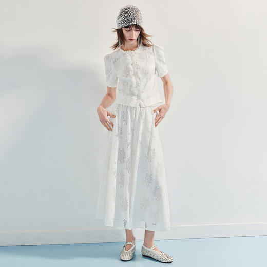 优雅度假风镂空刺绣半裙25夏精致浪漫感伞摆裙(货号:MF86SK012A1001) 商品图3