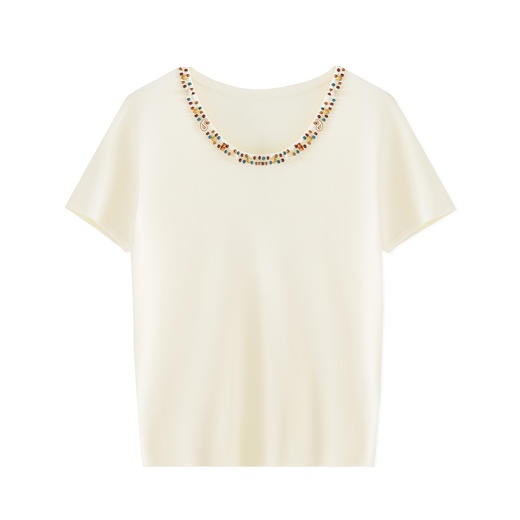 「高货wl」全新升级【铂金会员183/天猫249/差价66】(12958)洛诗琳重工串珠凉感针织T恤2025夏季通勤百搭短袖上衣女 商品图4