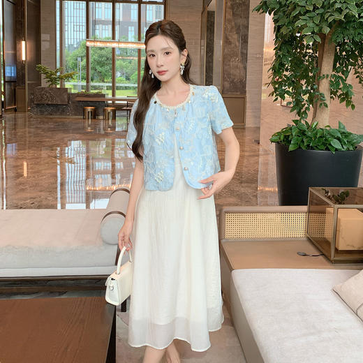 奢姿大码女装2025夏季法式重工刺绣气质两件套胖妹妹时尚通勤套装9952953382 商品图0