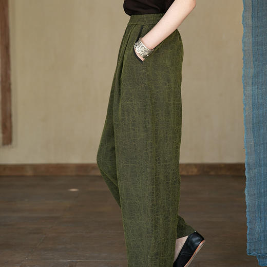 【经典回归】牧衣游原创 幽绿龟裂纹香云纱裤子夏宽松百搭 阳光海 商品图3