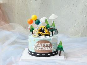 男孩款 挖土机工程车 公路 蓝色系